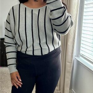Express Women's Gray and Black Striped Sweater